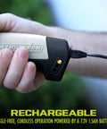 Close-up of charging port on the 2-In-1 Cordless Grass Shears And Hedge Trimmer For Quick Edging And Shrubs
