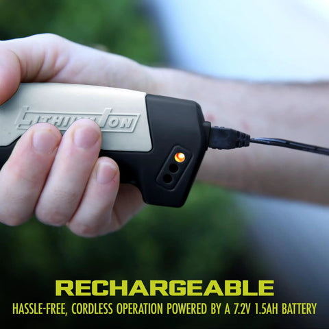 Close-up of charging port on the 2-In-1 Cordless Grass Shears And Hedge Trimmer For Quick Edging And Shrubs