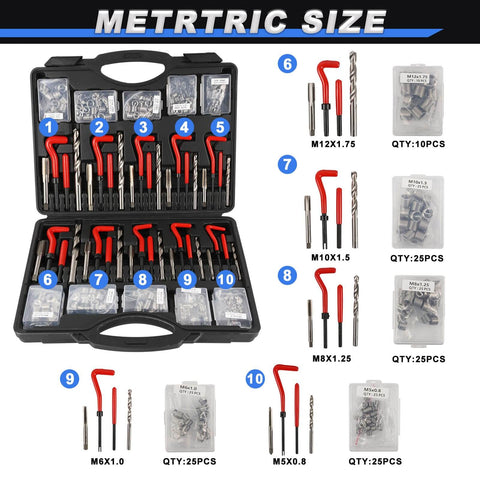 263 Piece Thread Repair Kit With HSS Drill Bits And Helicoil Inserts For Metric And SAE Threads Rethreading Tool Set open case