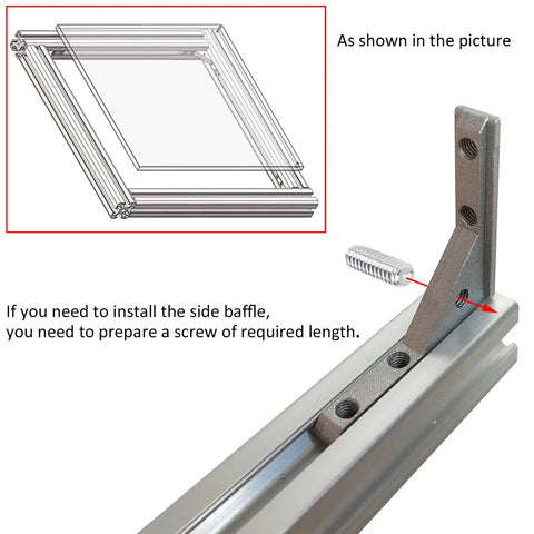 Eight Pack 2020 Series Aluminum Extrusion Corner Bracket attached to 20x20 T Slot Profile, side view, with M4 screw