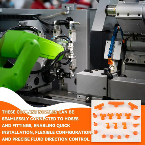 Industrial setup with 20 Piece Hose ID Coolant Nozzle Set For Modular Lines And Fittings, One Quarter Inch Nozzles