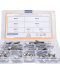 70 Piece M5 Stainless Steel Bolts Kit With 7 Lengths 10 12 16 20 25 30 40 Millimeters Hex Socket Head Cap Flange Fasteners For Home Appliance Repair And Workshop Projects. Open plastic case with M5 stainless steel bolts.