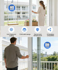 Super Slick White Diecast Sliding Patio Door Handle Set shown on glass door, fits 1 to 1 1/8 inch glass, ideal for outdoor use.