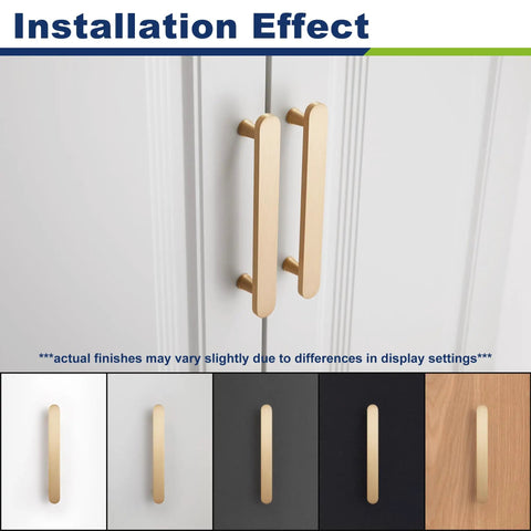 Smooth As Butter Solid Brass Cabinet Pulls 6 Pack Brushed Gold Drawer Handles For Kitchen Cabinets And Dressers installation effect on white cabinet