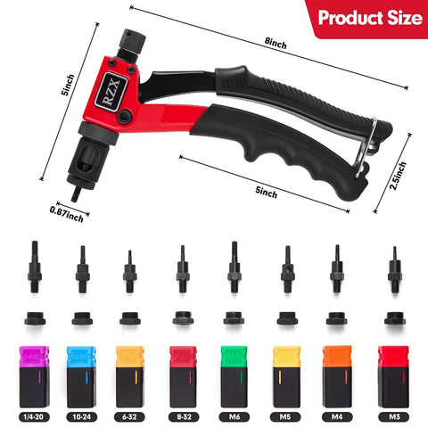 8 Inch Rivet Nut Gun With Nut Setting System For M3 M4 M5 M6 And Threads One Quarter Twenty M10 24 Eight Thirty Two Six Thirty Two