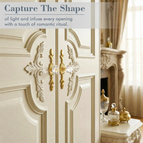 Six Pack Gold Crystal Cabinet Knobs With Ornate Backplates 4.5 Inch Decorative Drawer Knobs For Kitchen Cabinets, Bathroom Vanity