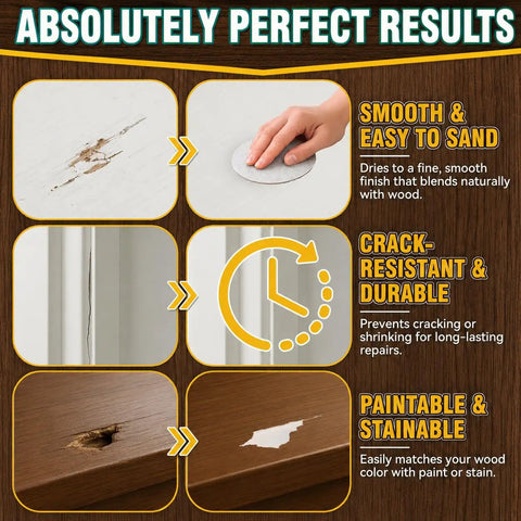 Super Tough White Wood Filler To Fill Cracks And Scratches Fast Easy Paintable Sandable Putty for smooth repair results.