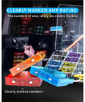 Color-coded blade fuses from Go To Automotive Fuse Kit with 330 Piece Assortment for mini and standard blade fuses zinc, easy replacement.