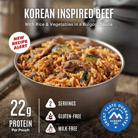 Gluten Free Korean Inspired Beef Freeze Dried Trail Ready Camping Meal For Backpackers 12 Servings 30 Year Shelf Life Easy Rehydration