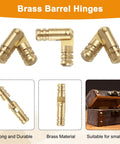 20Pcs Brass Hidden Barrel Hinges 5x25mm Concealed Hinges For Jewelry Boxes in gold finish, shown in various angles and installation.