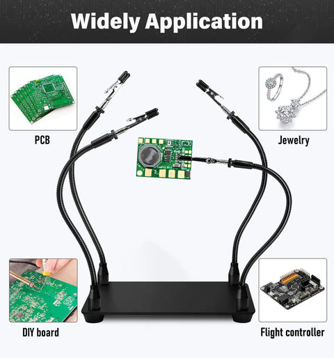 Helping Hands Soldering Station With Four Flexible Arms And Clamps, Pro Grade Heavy Duty Steel Base for PCB and jewelry applications.