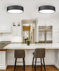 Two Light Flush Mount Ceiling Light With Slick Matte Black Frame And White Acrylic Shade, 11.8 Inch in modern kitchen