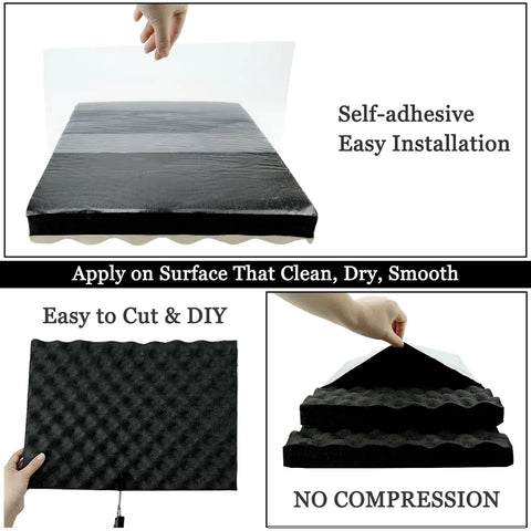 Hella Thick One Point Eight Inch Closed Cell Soundproofing Foam Egg Crate Acoustic Panels Peel And Stick For Walls DIY showing adhesive backing and installation.