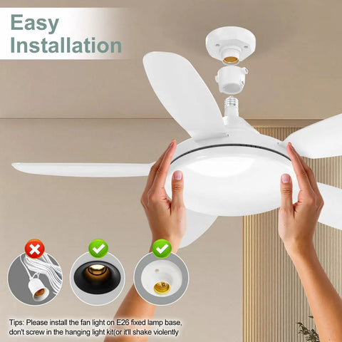 Hands installing a 32 Inch Socket Fan Light With Remote Ultra Bright 3000 Lumen Ceiling Fan Light Combo E26/E27