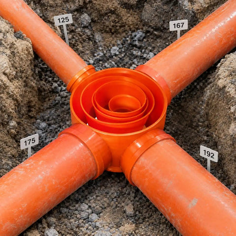 Rugged No Heat Pipe Connector For Electrical Conduit Systems Slip Socket Design in orange, sizes 125, 167, 175, 192 in soil.