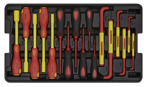 50-piece 1000V Insulated Tool Kit 3/8 Inch Drive in protective case, showing various hand tools with high voltage safe sockets.
