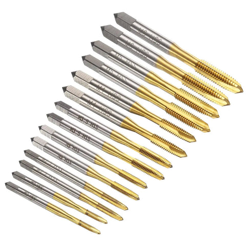 14 Piece Spiral Point Tap Set for Metric Threads M2 to M6 Titanium Coated High Speed Steel Taps for Precise Hand Tapping