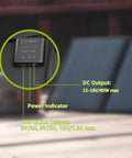 40W Portable Foldable Solar Panel Charger with Kickstand showing DC output, indicators, and USB QC3.0 Output specs.