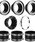 8-piece adsorptive dust-collector kit for 4in shop vac hoses; includes port connectors, flange, 3 couplers, and clamps.
