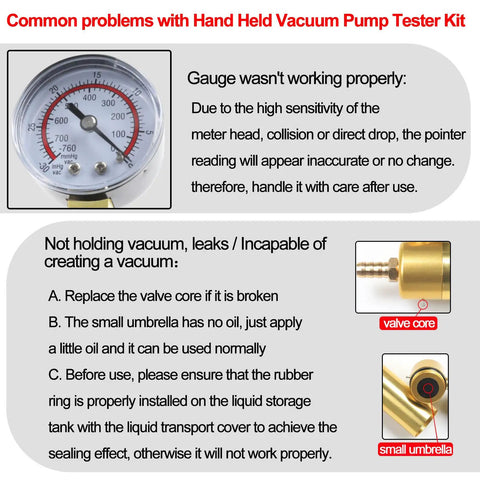 Hand Held Vacuum Pump Tester Kit With Vacuum Gauge And Brake Bleeder For Automotive Use Do It All Tool Set With Adapters And Case Cushioned Grip For Easy Pressure Testing And Bleeding Brakes gauge close-up