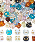 Colorful Acrylic Cat Beads Kit 100 Pcs, Cute 3D Cat Face Spacers For Jewelry Making, shown in vibrant mixed hues.