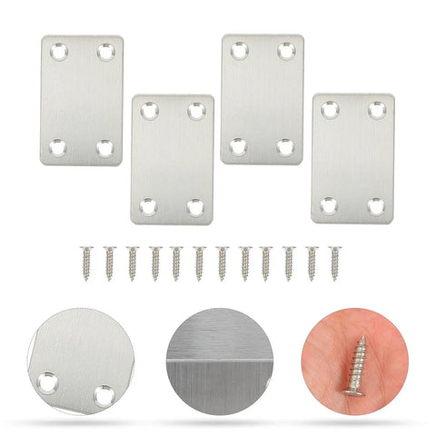 12 Pack Stainless Steel Straight Corner Brackets For Wardrobes And Cabinets Flat Brace Plates with screws visible