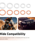 100 Piece Car Oil Drain Plug Crush Washer Set With 10 12 14 16 18mm Seals Copper Aluminum Gasket Kit shown with vehicles