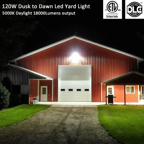 LED Barn Light 120W 18000 Lumens Daylight 5000K No Brainer Dusk to Dawn Photocell Outdoor Yard Flood Light illuminating barn