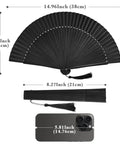 Image showing measurements of black hand fan for stage and rave dancers with elaborate design and satisfying snap clack.