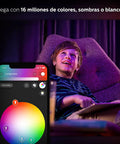 Child enjoying vibrant lighting from Color Changing BR30 Smart Downlight Bulb For 5 To 6 Inch Recessed Cans with app control.