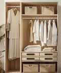 Wardrobe with 30 Pcs Self-Stick Cabinet Drawer Handles Pulls Black Peel And Stick Plastic Adhesive Door Handles, clothes hanging and baskets