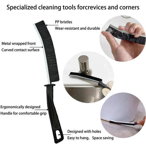 Close-up of crevice brush from 7 Piece Multi Purpose Crevice Cleaning Brush Set for Stubborn Kitchen Grime and Grease Stains, ergonomic handle