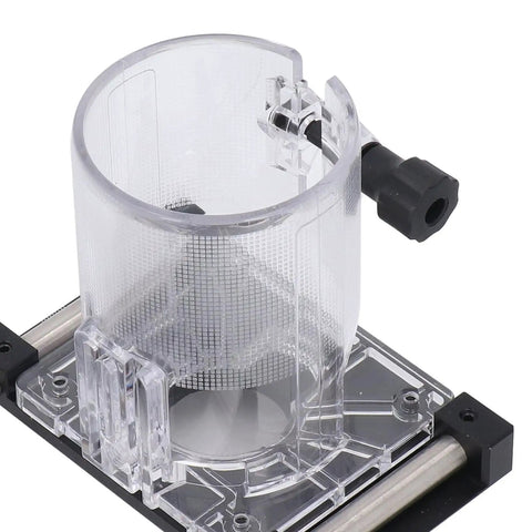 Pro Grade Aluminum Router Fluting Jig With .01mm Precision, 0 To 18mm Adjustment Range, 65mm Length, transparent guard detail