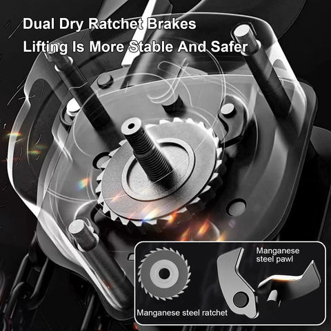 Dual dry ratchet brakes for Hand Chain Hoist Heavy Duty Crane, providing stability and safety for lifting operations.