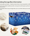 Dang Cool Canvas Storage Basket With Sparkly Winter Snowflake Pattern Heavy Duty Foldable Bin, blue, holds toys and clothes.