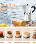 3 Cup Aluminum Espresso Stovetop Moka Pot Coffee Maker For Quick Espresso Percolator Style Italian Mocha Pot For Home And Camping 150ml 5oz Capacity Rich Aroma Every Brew on outdoor table next to espresso cups.