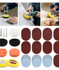131Pcs 3 Inch Sanding Disc Drill Polishing Kit With Attachments For Drill Grinder Rotary Tools Dry Wet Headlight Restoration Car Polishing Glass Finishing Scum Removal Pro Grade DIY Buffing Kit with sanding discs, accessories, and drills in use
