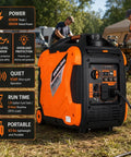 Portable Inverter Generator 4500W Gas Powered Pure Sine Wave For Camping And RV, sturdy orange casing, outdoors setting