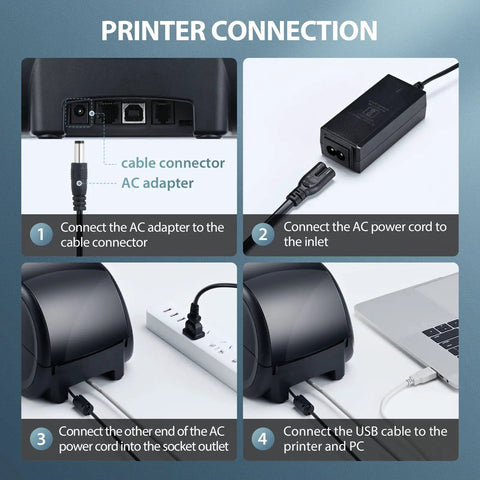Printer connection steps for Top Tier Desktop Thermal Label Printer That Smoothly Handles Address File Folder And Barcode Rolls For Streamlining Your Daily Shipping Grind Up To Three Thirty Five Inch Width With Zero Hassle Setup.