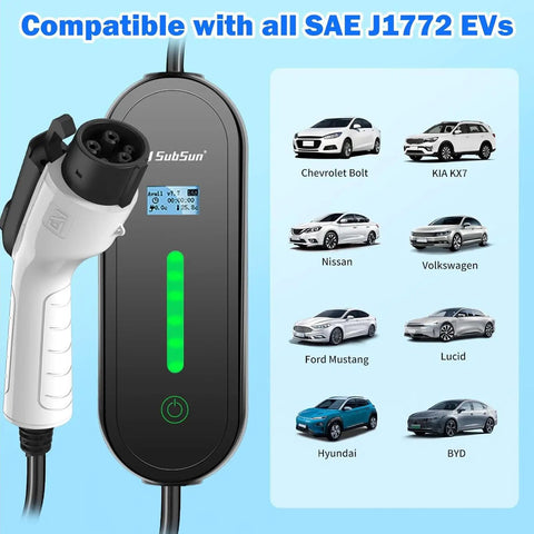 Top Shelf J1772 Electric Vehicle Charging Cable With Smart Led Display, compatible with all SAE J1772 EVs like Nissan and Volkswagen.