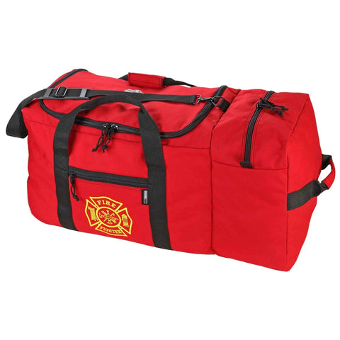Arsenal 5005W Large Nylon Rolling Firefighter Rescue Turnout Gear Bag With Helmet Pocket in red with shoulder strap