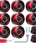 8 Pack Roller Skate Wheels With Bearings Installed And 2 Toe Stoppers For Quad Skates And Skateboards, 32mm By 58mm, 82A Hardness, Black And Red