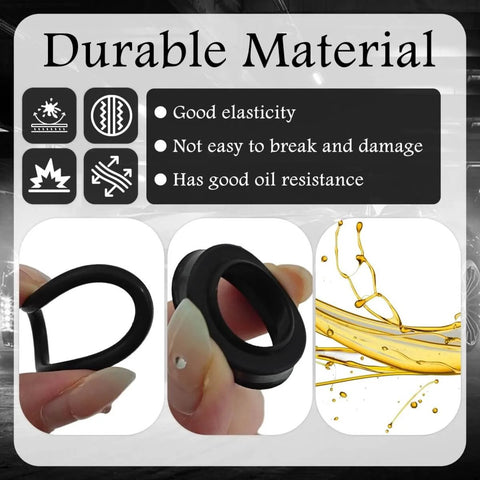 Close-up of oil-resistant sealing rings from Sixteen Piece Hydraulic Jack Seal Kit For Three Ton Floor Jacks With O Ring Seals And Oil Plug Pro Grade Oil Sealing Kit For Hydraulic Systems And Car Lifts For Quick Repair showing durability features.