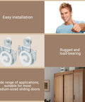 Sliding Closet Door Rollers Hardware Kit With Adjustable Mounting Hooks And Screws, Silver Finish, in use on medium doors