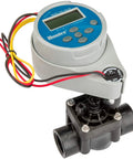 Wireless Battery Powered Sprinkler Timer With 1 Inch PGV Valve And Solenoid, Waterproof Irrigation Controller, side angle view.