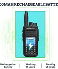 RT3S DMR Radio Dual Band Two Way Ham Radio, close-up showing 2000mAh battery capacity on digital display, OpenGD77 support.