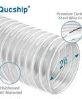 Heavy Duty Clear PVC Dust Collection Hose 2.5 Inch By 20 Foot Puncture Resistant With Carbon Steel Wire Coil close-up view