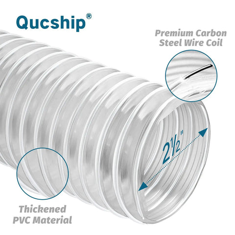 Heavy Duty Clear PVC Dust Collection Hose 2.5 Inch By 20 Foot Puncture Resistant With Carbon Steel Wire Coil close-up view