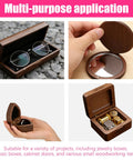 Set of small wooden boxes showcasing multi-purpose use with tools and accessories visible, hinting at hidden hinge functionality.