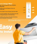 Man installing MERV 8 Pleated Replacement Air Filter 14x18x1 For AC And Furnace, easy installation guide visible